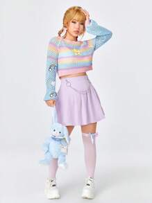 ROMWE Kawaii 女士星星刺繡彩塊空心毛衣 - 彩色 - 查看 6