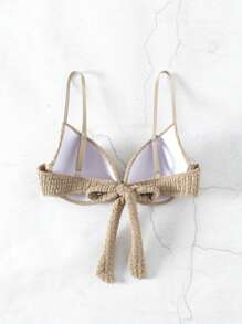 SHEIN Swim Damen Strukturiertes Bikinioberteil Mit Gedrehter Vorderseite - Khaki - Übersicht 2