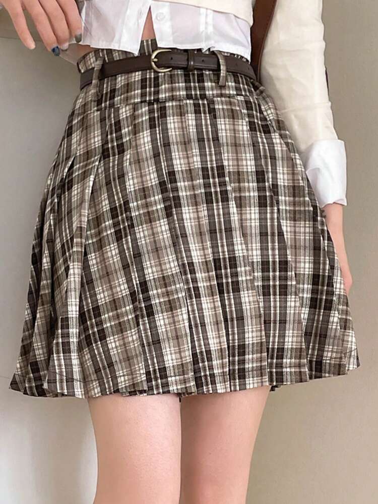 Women Plaid Pleated Skirt Fall Skirts