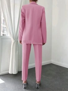 SHEIN Unicolore Col À Revers Blazer & À Poche Ceinturé Pantalon