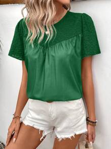 Breezaya Women's Short Puff Sleeve Round Neck Shirt - Mint Green - View 5
