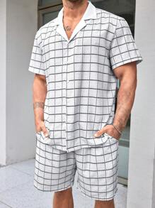 Manfinity Homme Men's Plus Size Plaid Short Sleeve Shirt Suit - Multicolor - View 3