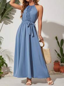 SHEIN VCAY Đầm dự tiệc mùa hè hở vai phối ren cho nữ - màu xanh lá - Xem 4