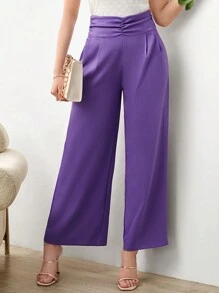 Modelyn Của phụ nữ Xếp li Eo đàn hồi Rộng chân Quần - Màu tím - Xem 5