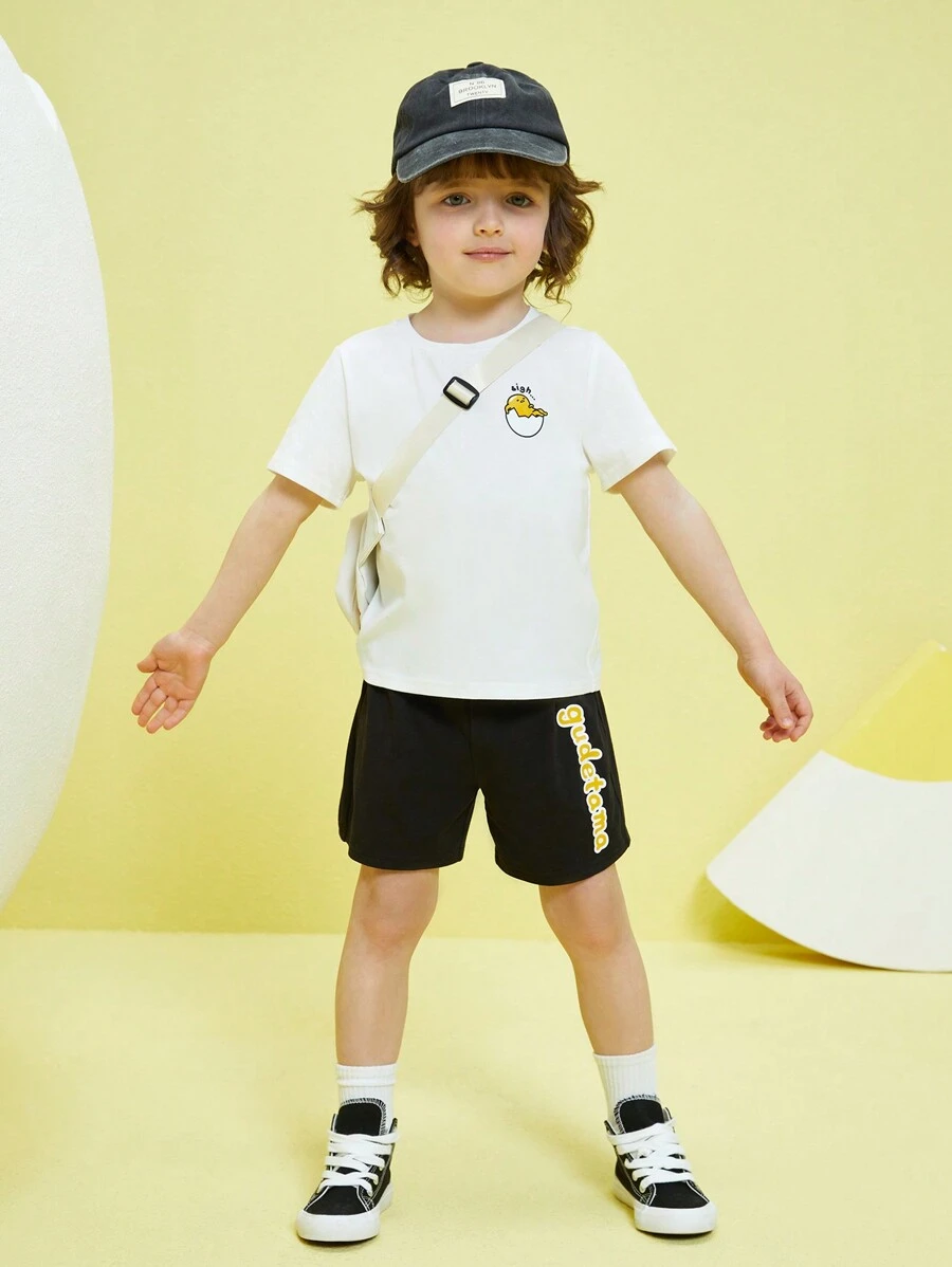 Gudetama X SHEIN 男童卡通&字母圖形套裝