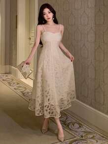 DAZY Váy dây thêu cho nữ, váy dạ hội, váy suông, váy trang trọng cho nữ - trắng - Xem 1