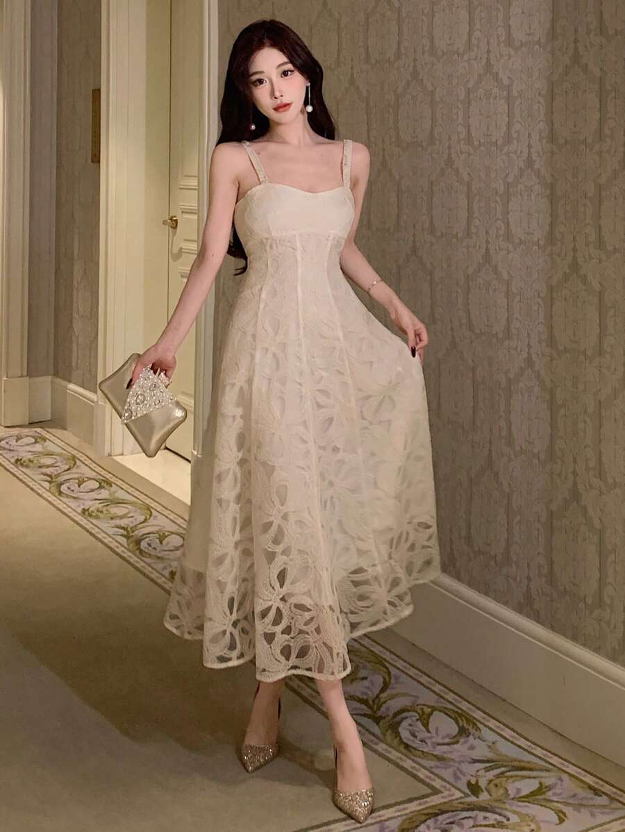 DAZY Váy dây thêu cho nữ, váy dạ hội, váy suông, váy trang trọng cho nữ - trắng - Xem 1