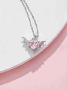 ROMWE Kawaii 1 chiếc vòng cổ mặt trái tim hình cánh quỷ hồng theo phong cách Gothic Châu Âu và Mỹ ngày lễ tình nhân - Bạc - Xem 5