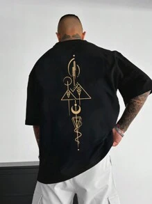 Men's Fashion Versatile Casual Line & Geometric Print T-Shirt