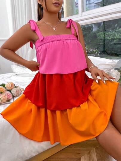 Flirla Plus Size Two Tone Cami Dress