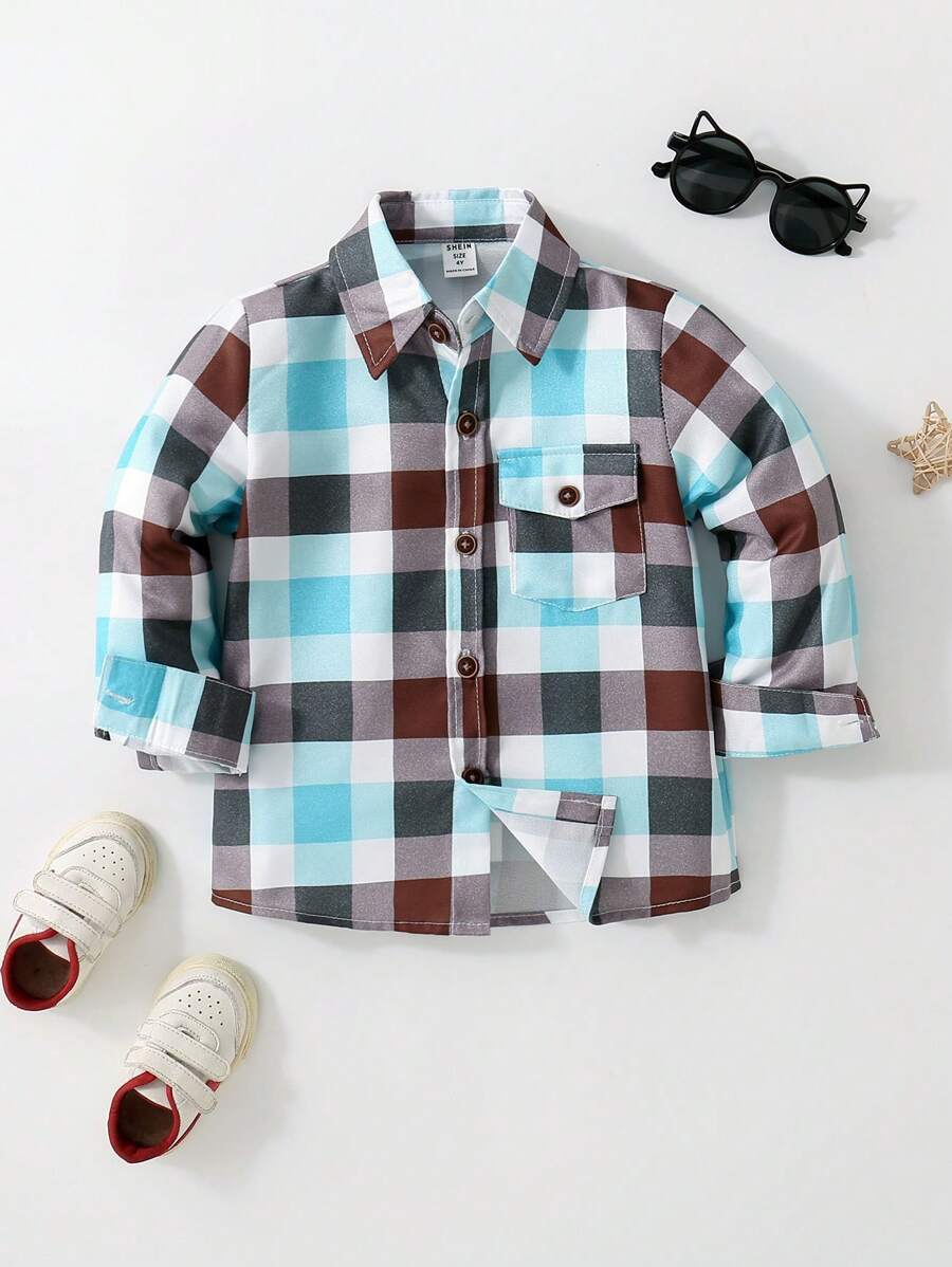 SHEIN Chàng trai trẻ Kẻ sọc Tay áo dài Áo sơ mi - Nhiều màu - Xem 1