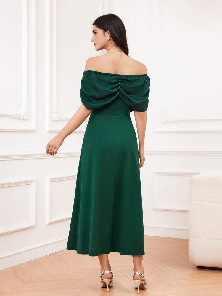 Women's Off Shoulder Pleated Dress Long Evening Dresses