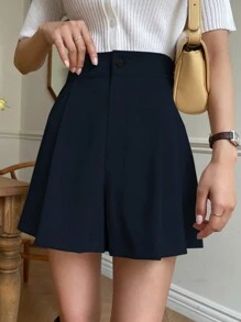 DAZY Women Shorts Tombol Zip Plain Casual - Biru - View 3