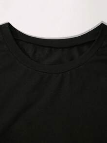 Flirla Plus Size Loose Fit T-Shirt With Music Festival Print - Black - View 3