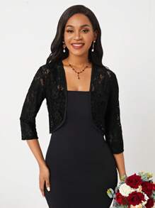 SHEIN Lady 1pc Women's Lace Open Front Jacket In Fall/Winter - Black - View 6