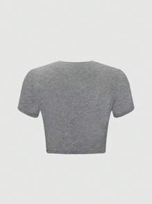 SHEIN Unity Của phụ nữ Màu thuần Vòng cổ Ngắn tay Áo thun - Nhiều màu - Xem 2