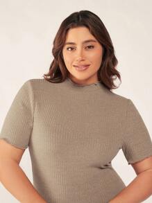 SHEIN BASICS 大碼木耳邊螺紋針織緊身連衣裙