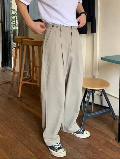 Claim Dot Pantalones casuales sueltos y plisados de unicolor para hombres, pantalones holgados y largos para vacaciones, para regalos de esposo o novio, para otoño