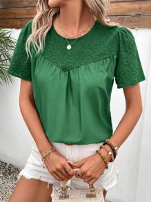 Breezaya Women's Short Puff Sleeve Round Neck Shirt - Mint Green - View 4