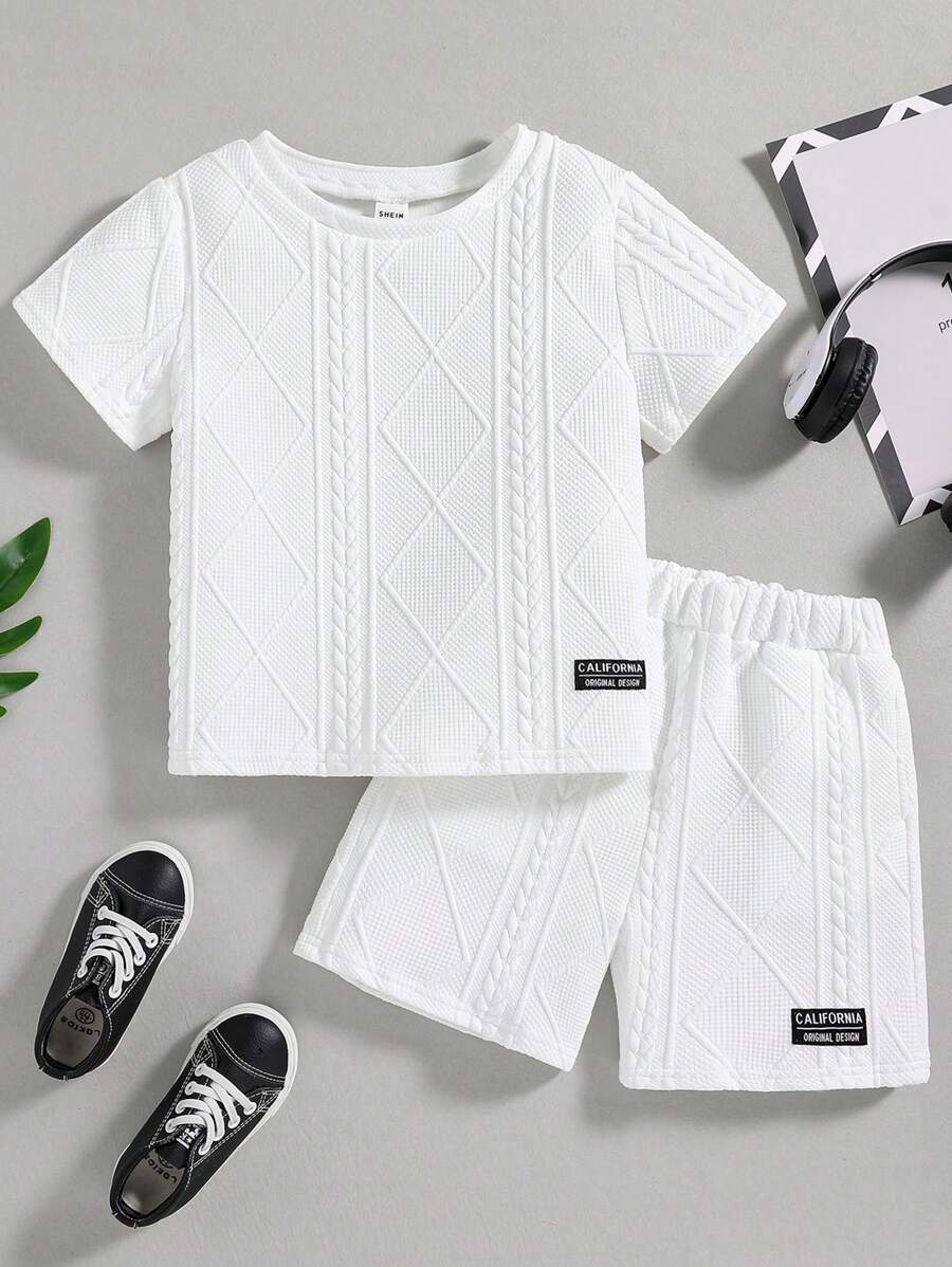 SHEIN 青年男子英文字母拼接細節短袖t恤和短褲