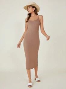 SHEIN BASICS Solid Cami Bodycon Dress