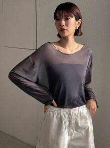 FRIFUL 女士透明网眼T恤，返校服装 - 深灰色 - 查看 3