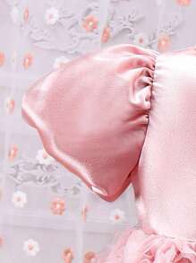 少女派對泡泡袖連身裙,附3d花朵,夏季 - 粉色 - 查看 5