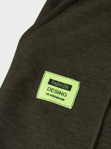 SHEIN Men's Letter Patch Drawstring Waist Joggers - Khaki - View 5