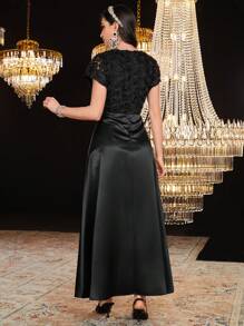 Modelyn Women's Waist-Cinching Dress With 3d Flower Decoration,Elegant Evening Party Dress Long Evening Dresses - Black - View 2