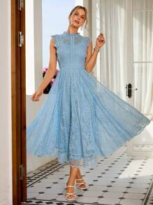 Simplee Women's Elegant Vintage Lace Flared Dress, Party Dress, Wedding Dress, Birthday Dress, Graduation Dress