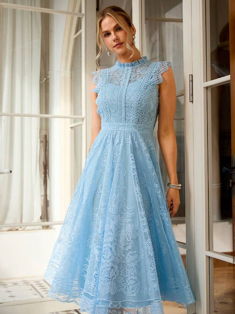 Simplee Women's Elegant Vintage Lace A-Line Dress, Party Dress, Wedding Dress, Birthday Dress, Graduation Dress Summer - Baby Blue - View 4