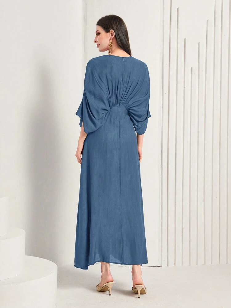 Women's V-Neck Batwing Sleeve Embroidery Detail Kaftan