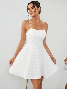 SHEIN Privé Women's Halterneck Wedding Season Dress - White - View 4
