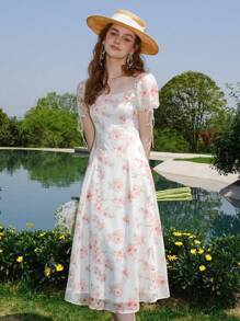 Vestido Con Mangas Abullonadas Y Estampado Floral - Multicolor - Ver 1