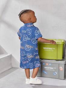 Baby Boy'S Casual Face Pattern Short Sleeve Shirt And Shorts Set, Summer