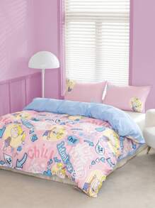 Nick 90s | SHEIN Cartoon Letter Printed Duvet Cover Set - Multicolor - View 1