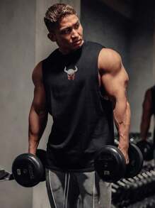 Manfinity Sport PWRUP Boyfriend Style Men Cattle Print Sports Tank Top  Workout Tops, Gym, Graphic, Active Wear, Plain, Men Gym Tank Top, Gym Top, Muscle Shirt Workout Tops Gym Top Breathable