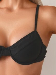 SHEIN Swim Bộ Bikini Hai Mảnh Màu Trơn Đi Biển Mùa Hè Cho Nữ - màu đen - Xem 8