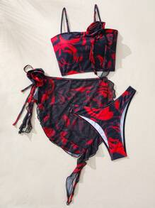 SHEIN Swim Conjunto de bikini con estampado floral de verano