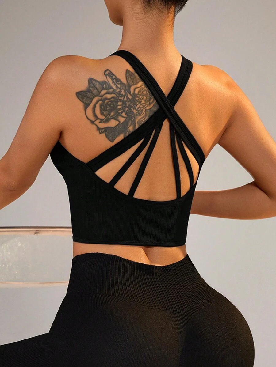 Easithlete 女士纯色运动健身背心健身房上衣修身衬衫 - 黑色 - 查看 1