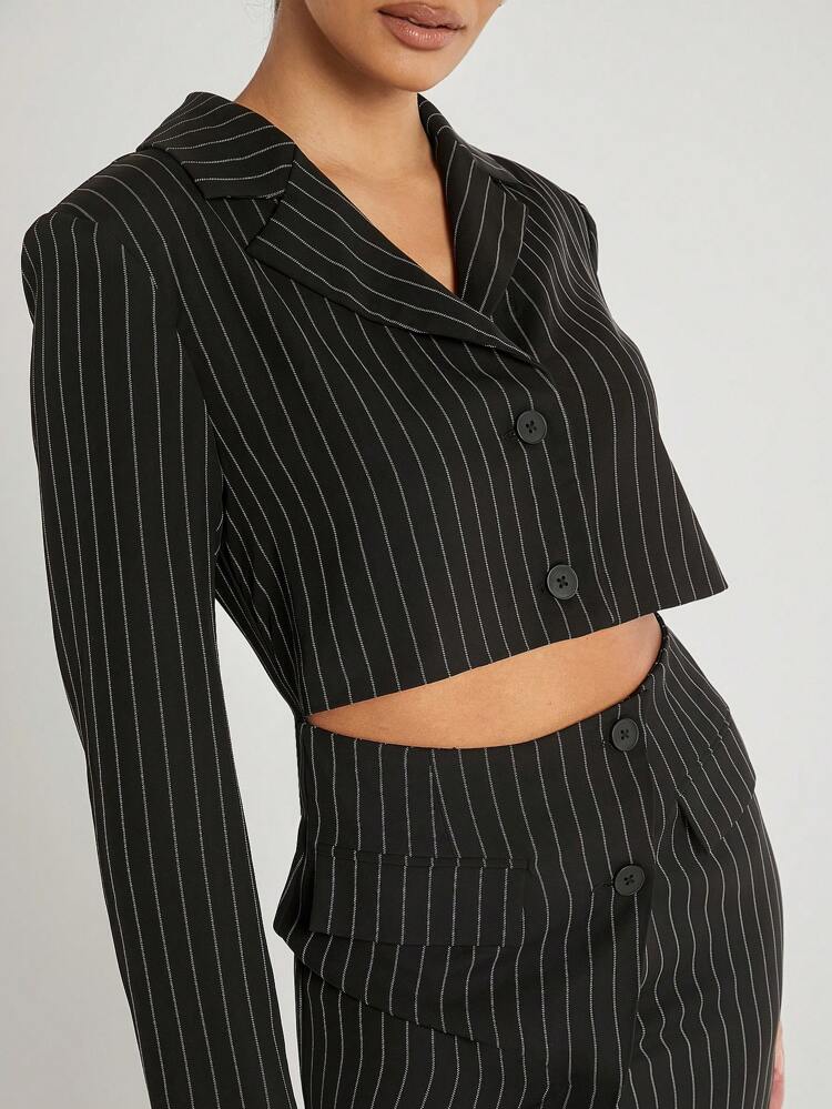 Pinstripe Cut Out Split Hem Dress
