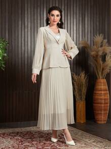 Modelyn 女士單排扣荷葉邊長袖上衣和百褶裙套裝