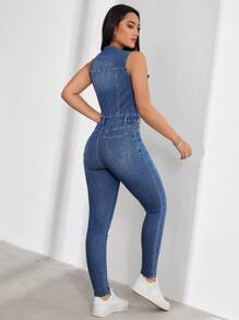 Flexra Women's Sleeveless Bodycon Denim Jumpsuit