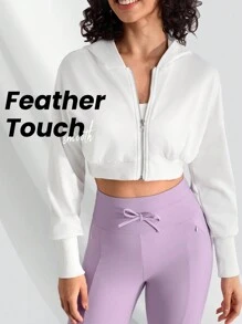 SHEIN Sports Women's Zip Front Hooded Sports Jacket - White - View 6