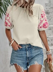 SHEIN LUNE Women's Minimalist Embroidered Sleeve Daily Shirt
