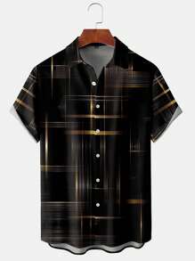 Camicia a maniche corte con stampa 3D, camicia casual da spiaggia con stampa alla moda e bottoni