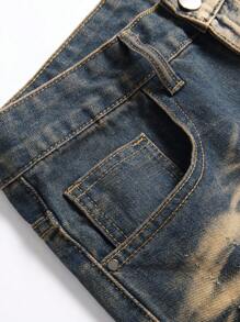 男式休闲洗水做旧牛仔短裤 - 銅色 - 查看 7