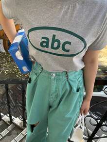 DAZY 女士寬鬆短袖t卹,印有字母印花 - 灰色 - 查看 6