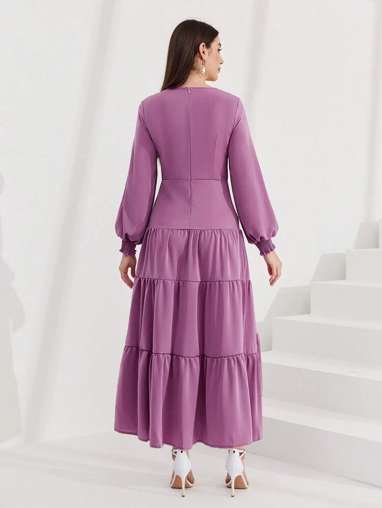 Women's Lace Splicing Ruffled Hem Dress