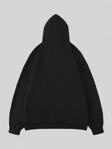 ROMWE MEN Goth Men's Cartoon Spider Web Printed Zip Front Hoodie